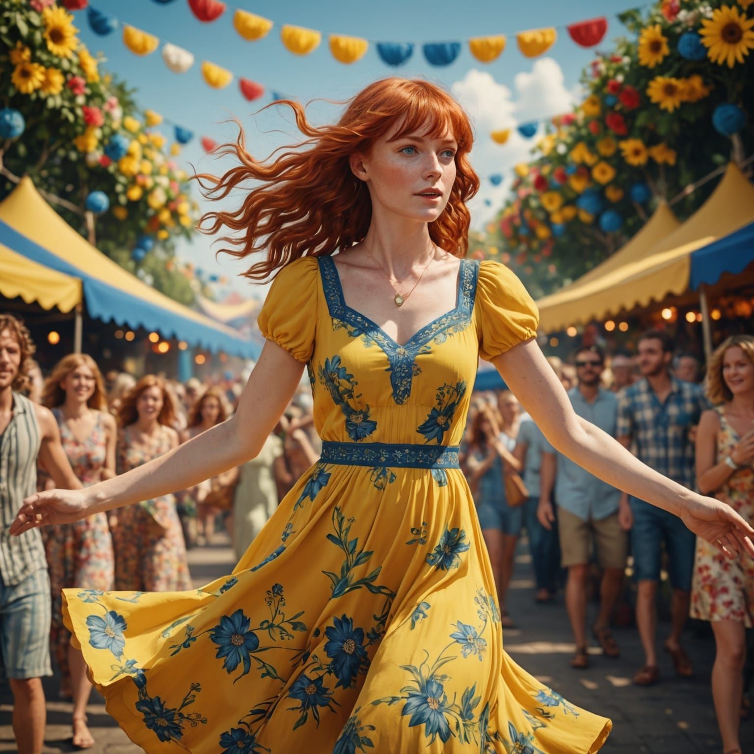 Woman Dancing at Summer Festival in Detailed Matte Painting