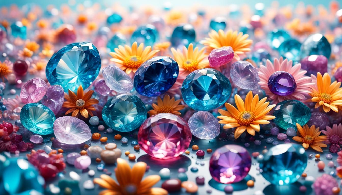 Gemstone Flower Field: Hyperrealistic Concept Art