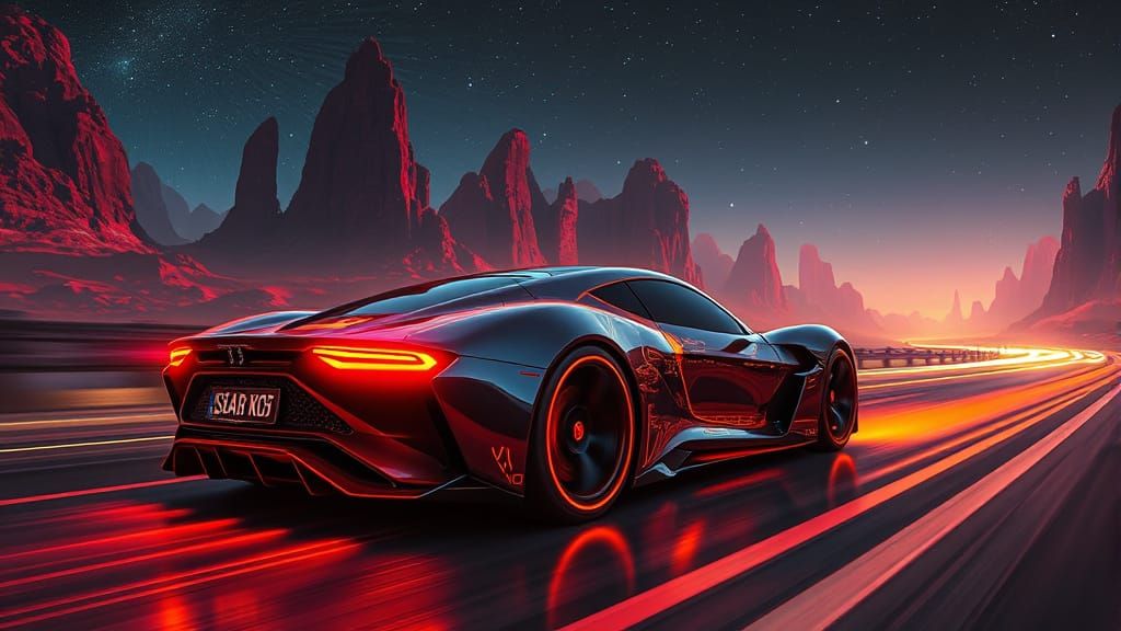 Futuristic Cyber Car on Alien Highway