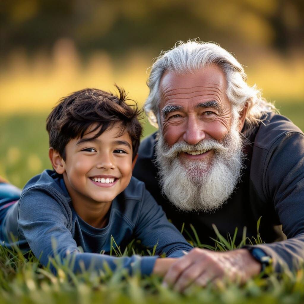 Boy and Grandpa in Exercise Clothes