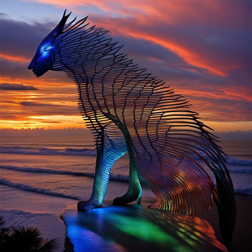 Iridescent Wood Lace Sculptures at Sunset