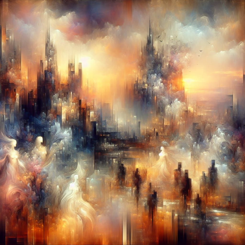 Ethereal Gothic City of Golden Shadows in Soft Focus