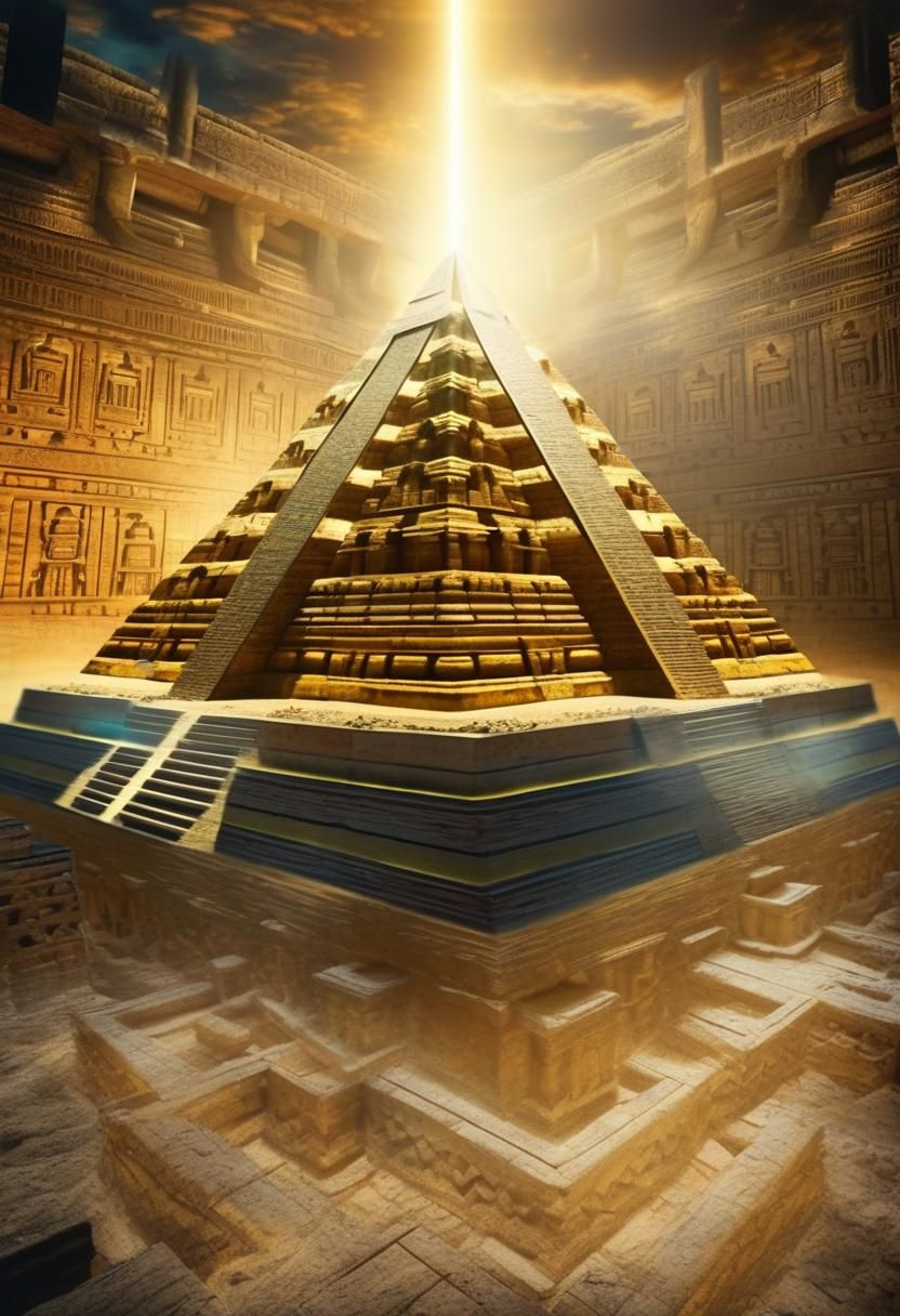 Golden Pyramid Floating Underground with Magical Energy
