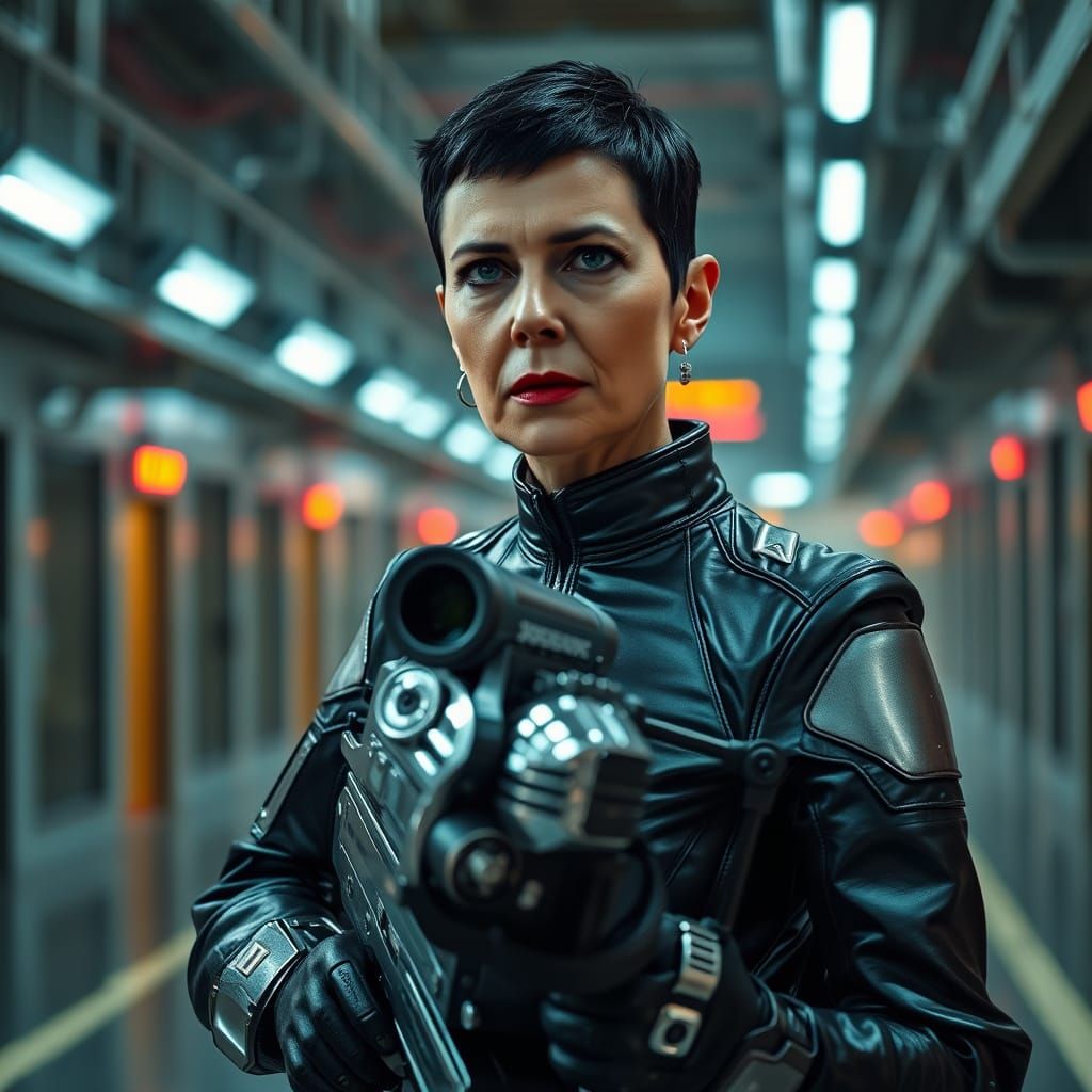 Cyberpunk Prison Guard in Futuristic Facility