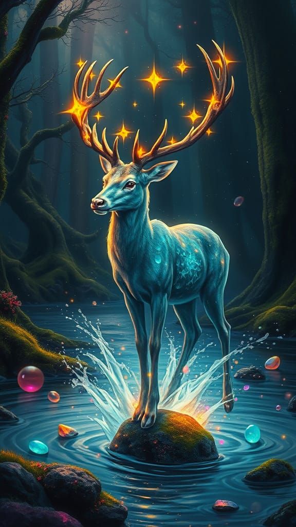 Bioluminescent Deer Mirage in Celestialpunk Style