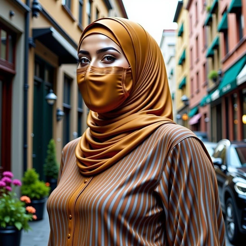 Heavy Bodied Hijabi Woman in Planted City Landscape
