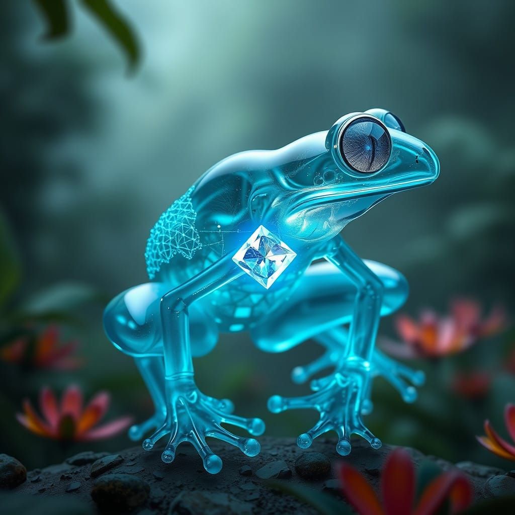 Ethereal Glass Frog with Iridescent Lungs and Glowing Vessel...
