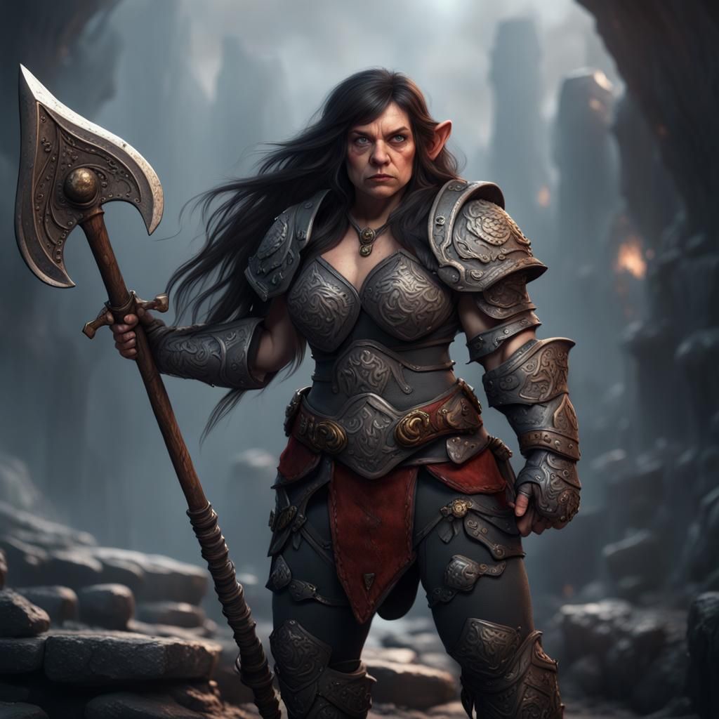 Female Dwarf Warrior with Battle Axe