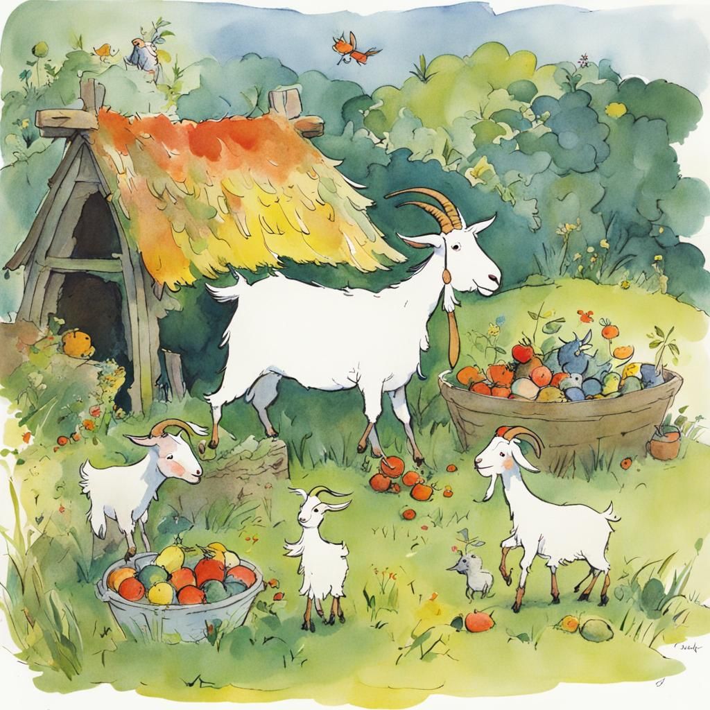 Greedy Goat Illustration in Quentin Blake Style