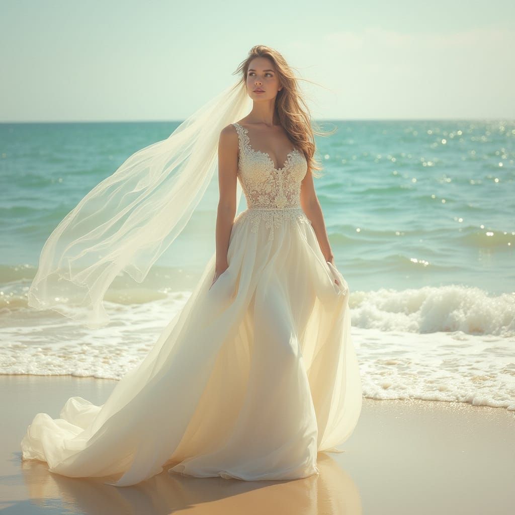 Ethereal Bride in Soft Pre-Raphaelite Style