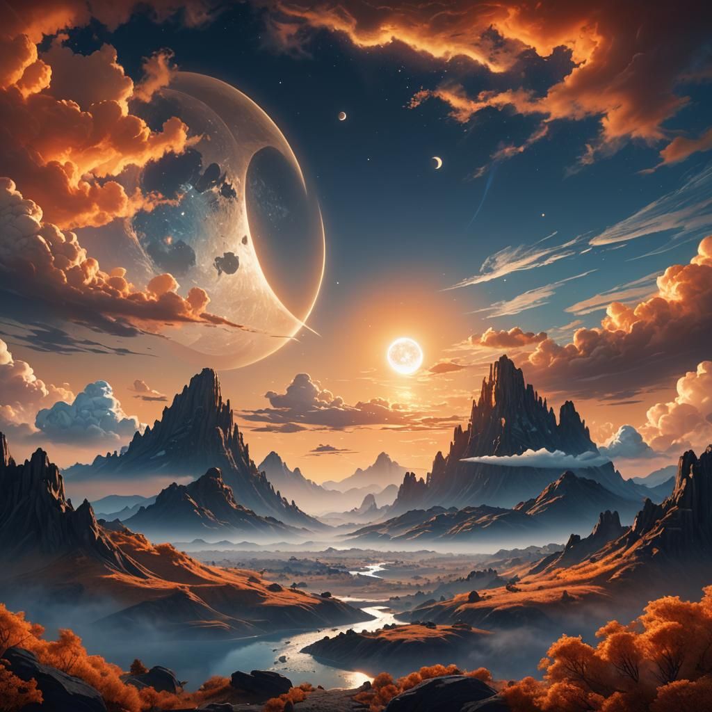 Yin and Yang Sun and Moon Landscape