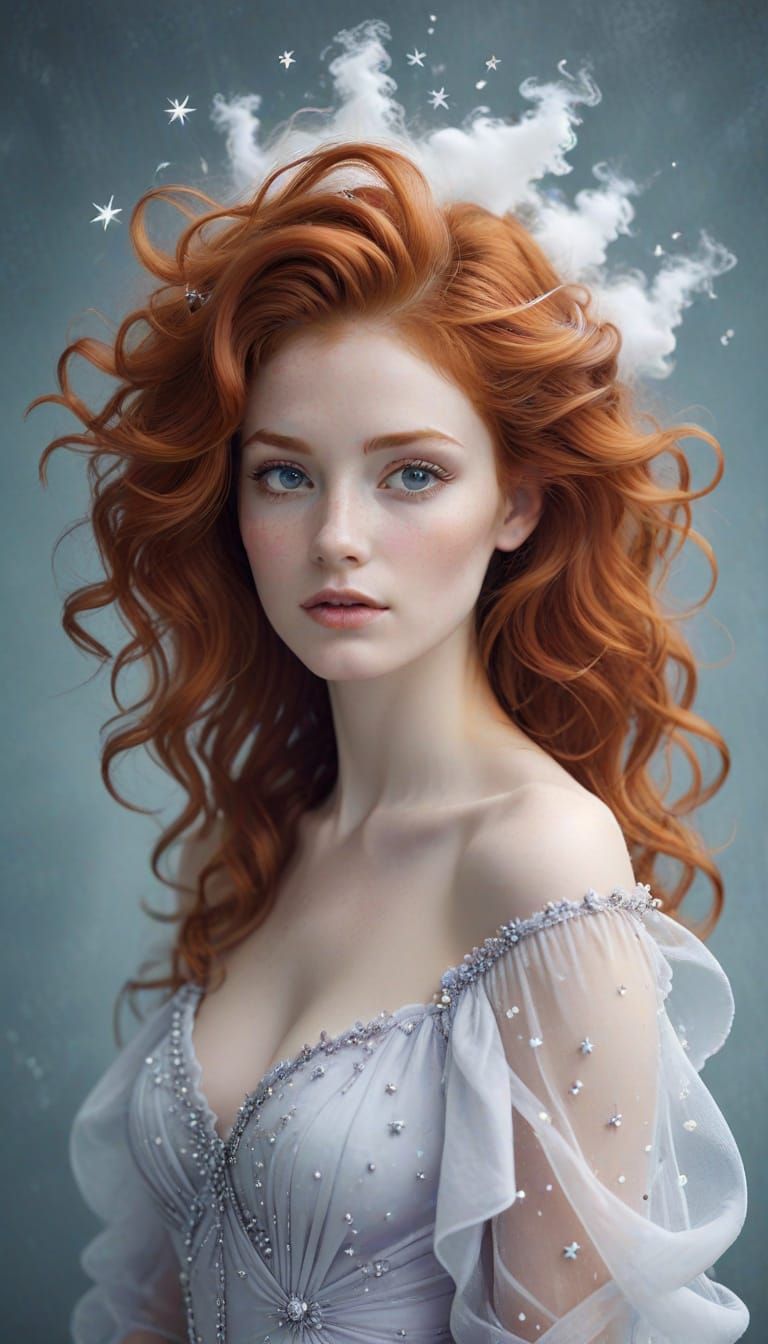 Ethereal Redhead Portrait with Cloud Hair