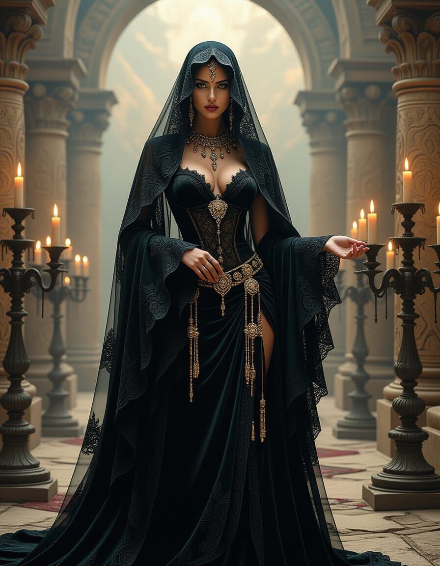 Babylonian Priestess in Gothic Temple