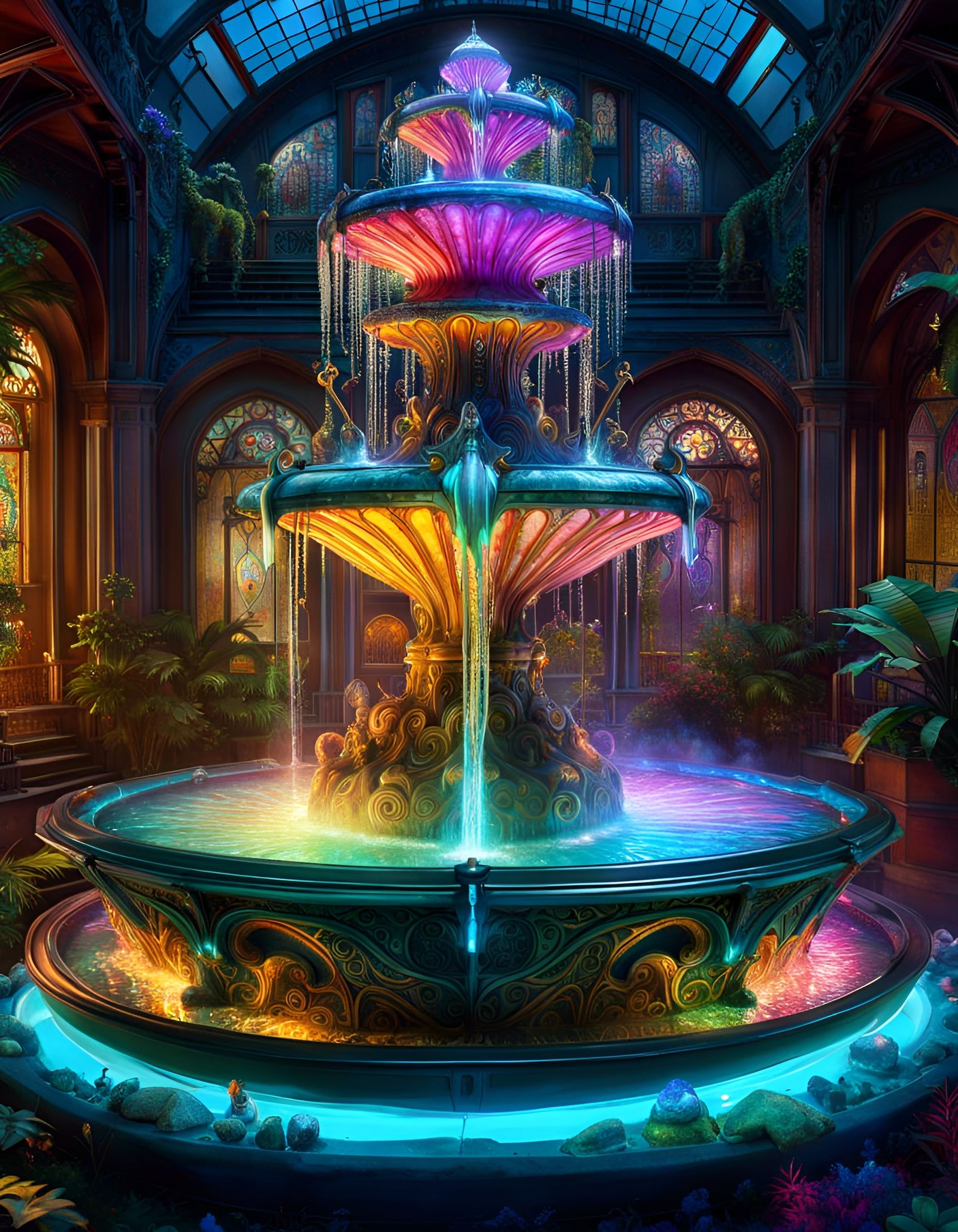 Bioluminescent Fountain: A Fantasycore Masterpiece