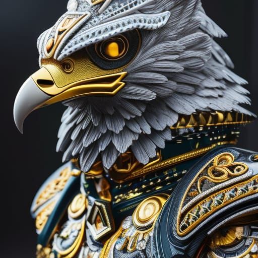 Intricate Golden Eagle with Neon Armor in Cyberpunk Style