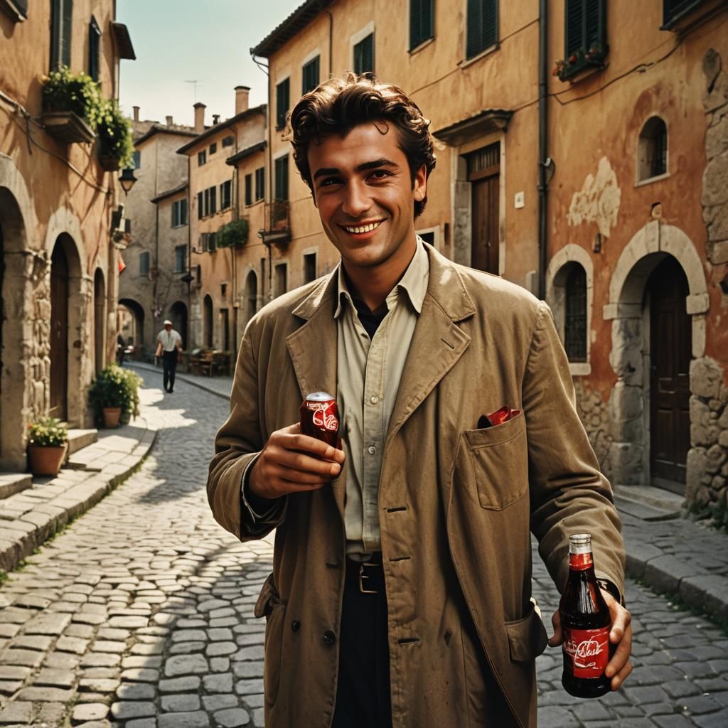 Vintage Coca Cola Ad in Italian Village Square