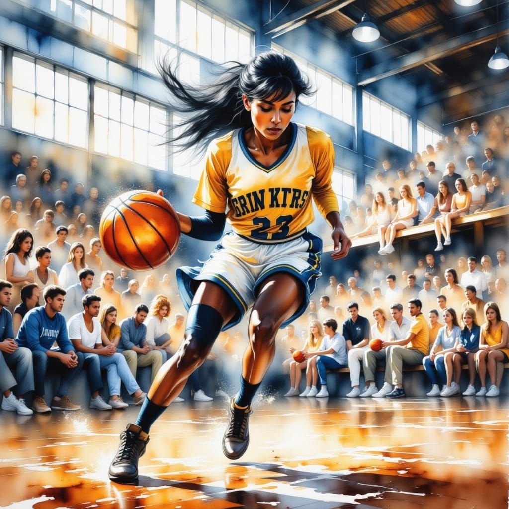 Basketball Player Scores Goal in Watercolor Style