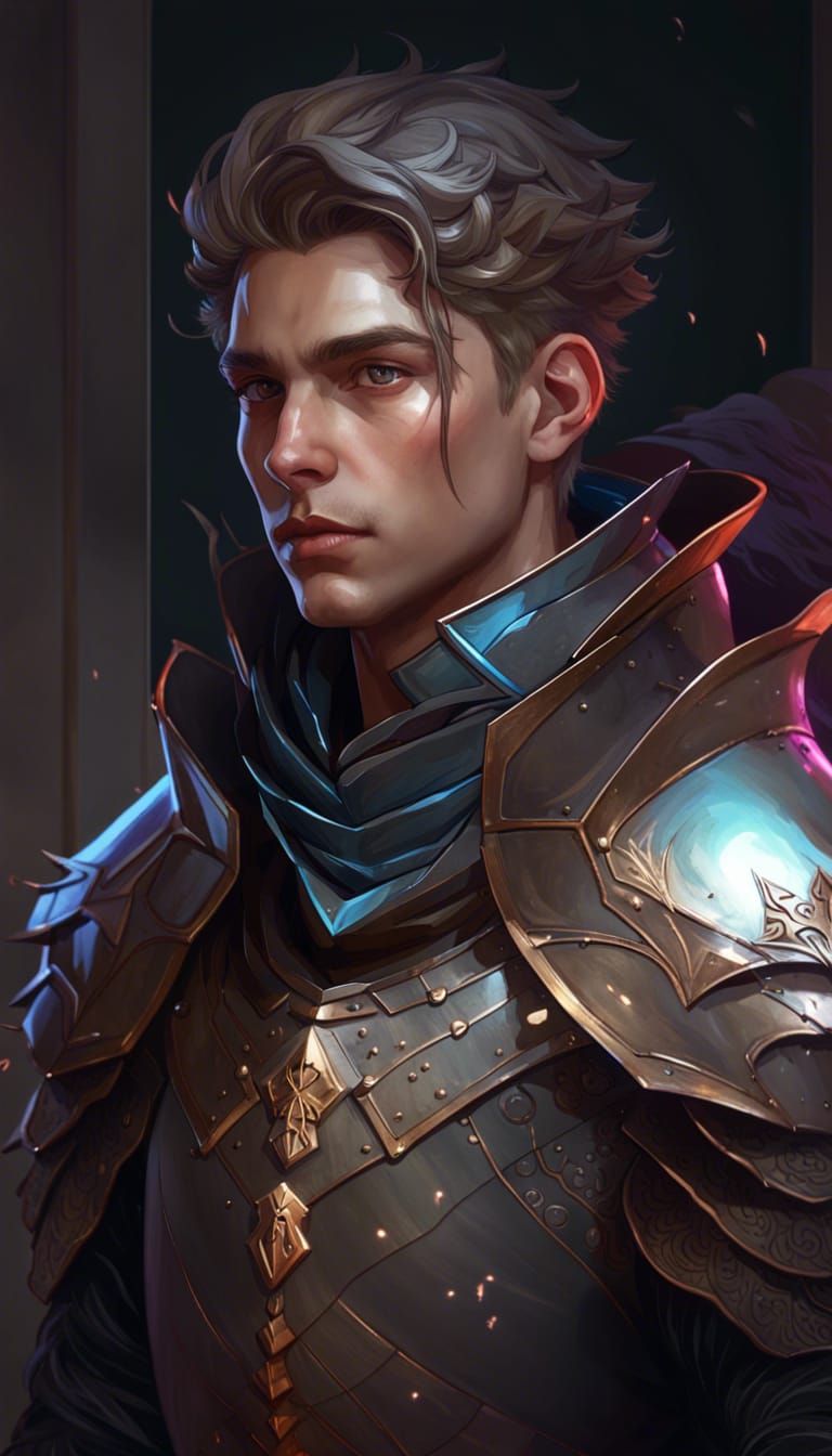 Young Knight Apprentice Portrait in Hyperdetailed Lighting