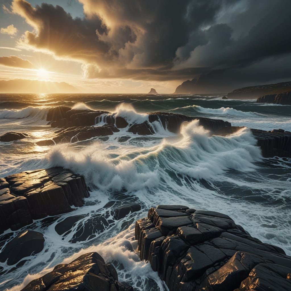 Hyperrealistic Stormy Norwegian Coastline in Cinematic Style