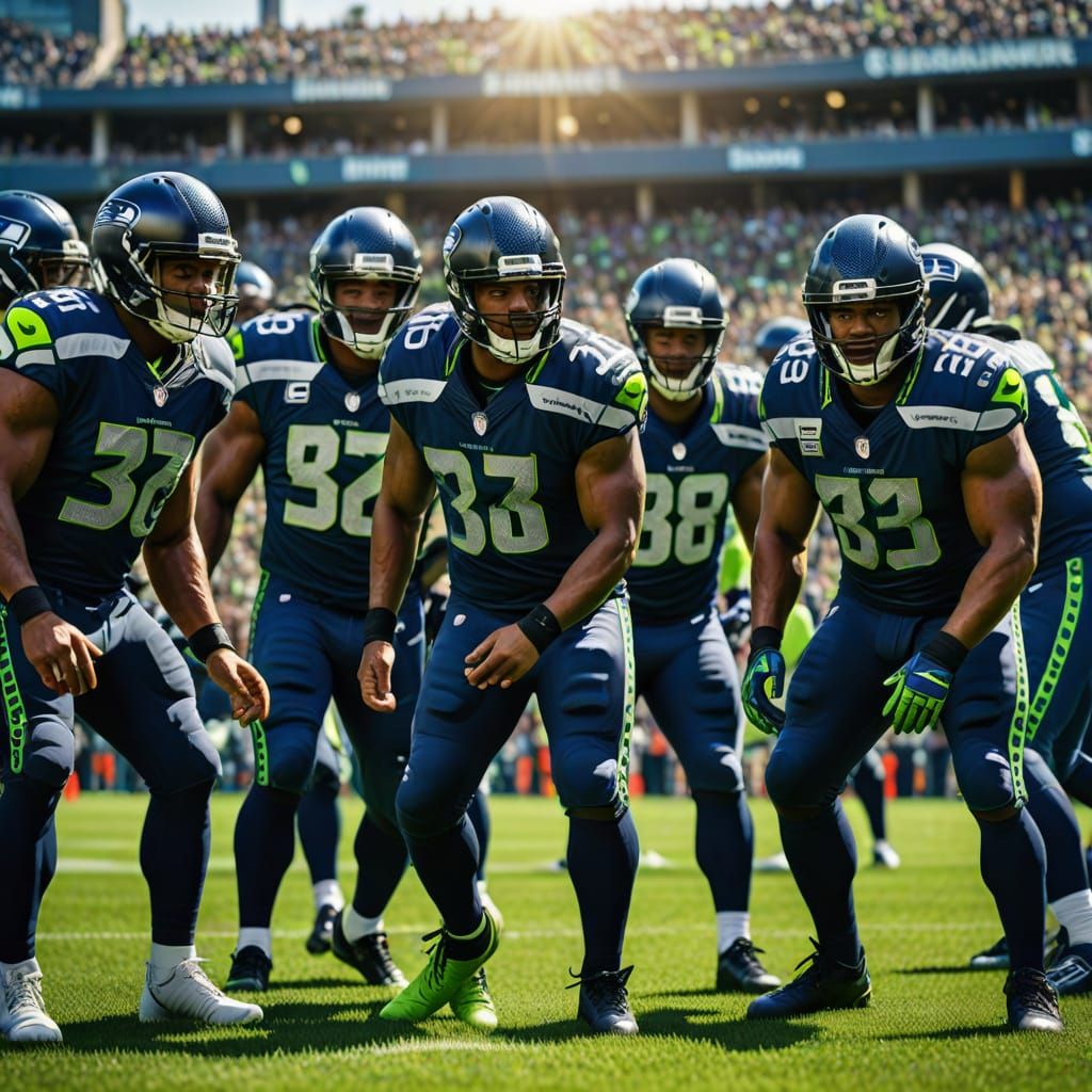 Seattle Seahawks Football Players in Vibrant Digital Art