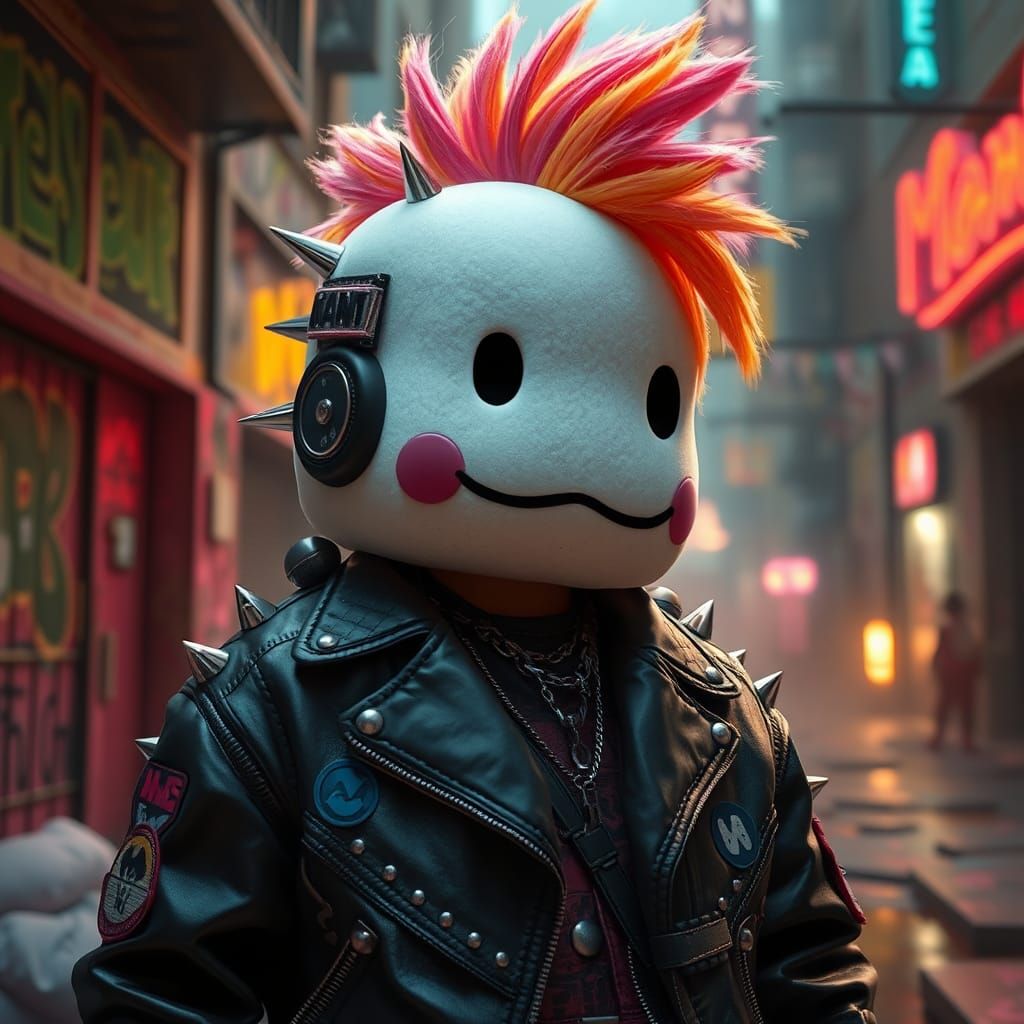 Marshmallow Punk in Urban Landscape, Digital Art