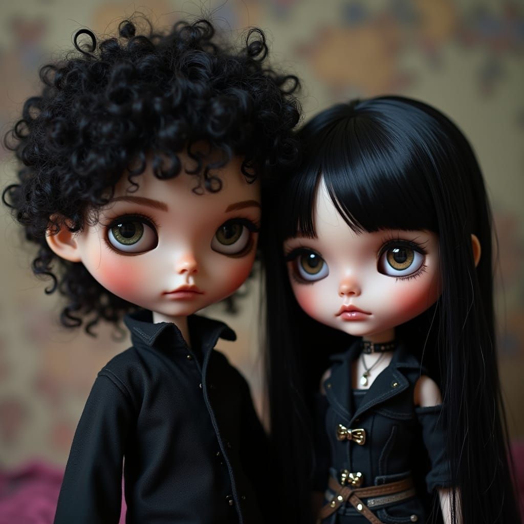 Gothic Emo Blythe Doll in Mullet Haircut with Pale Companion