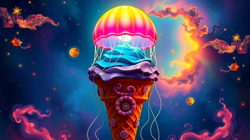 Cosmic Jellyfish Oracle on Ice Cream Cone