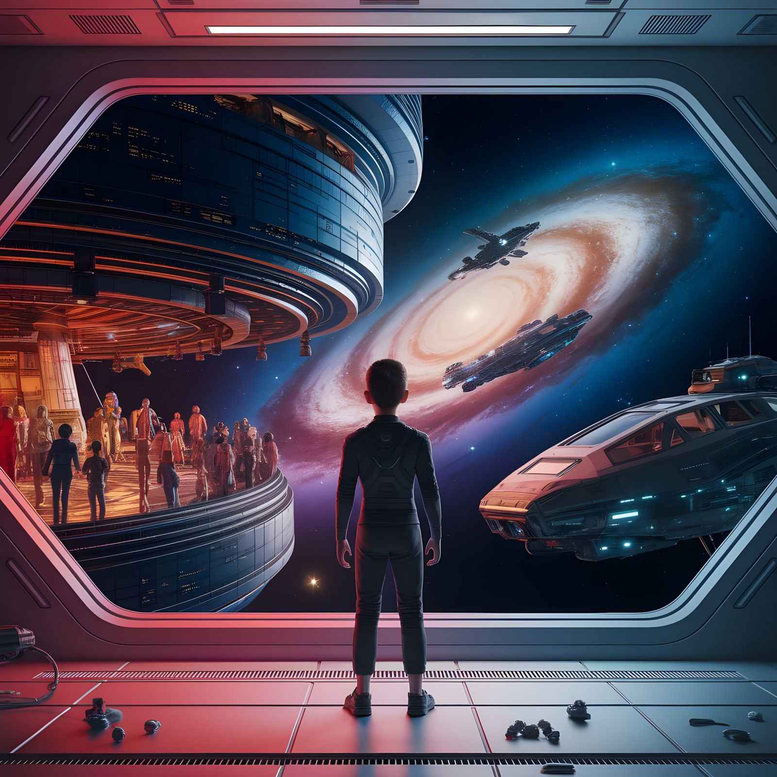 Youthful Space Station Dwellers Amidst Vibrant Galaxy Backdr...