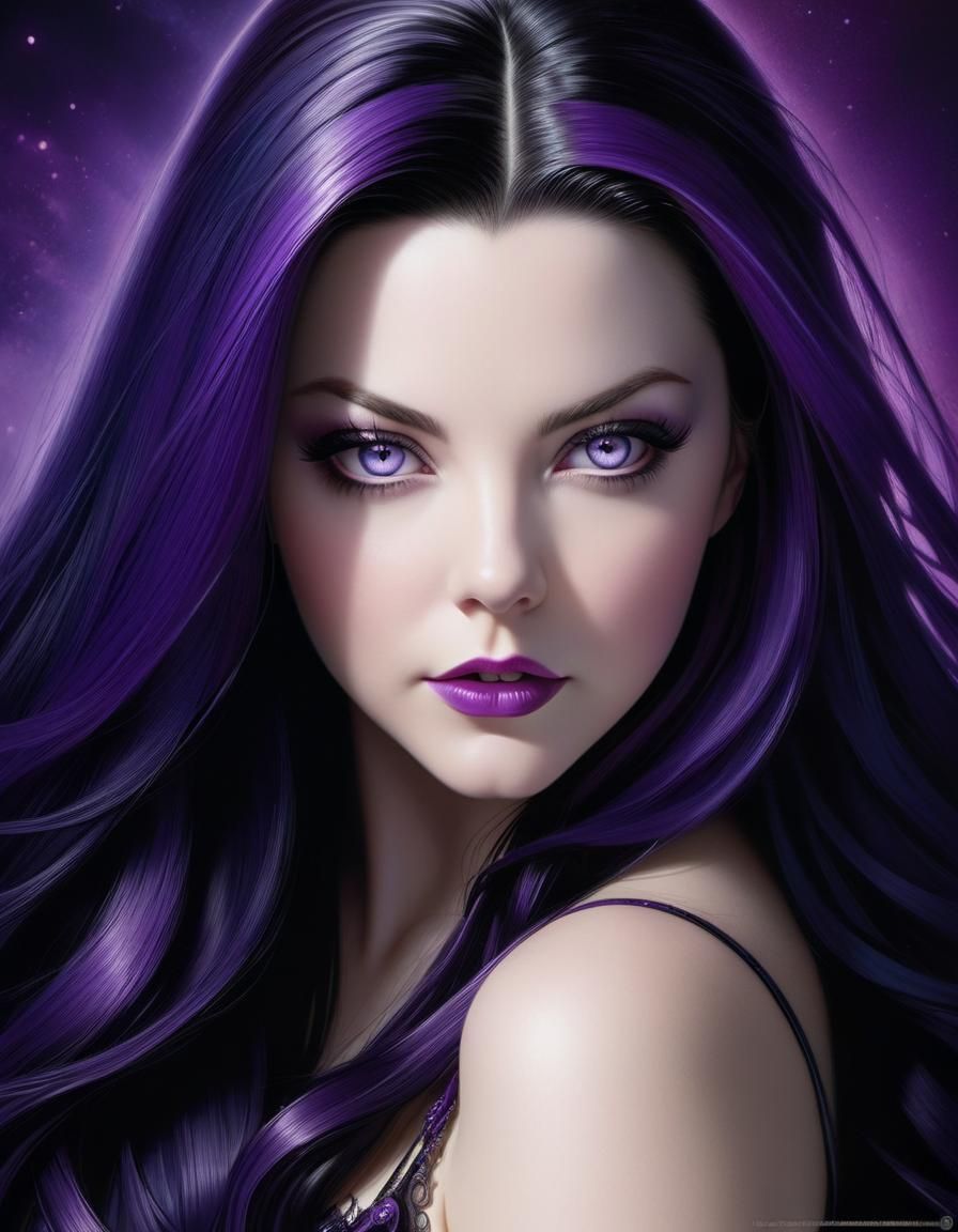 Beautiful Woman Portrait with Purple Hair, Digital Art