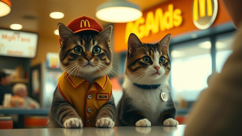 Cats Take Orders in a Whimsical McDonald's Scene