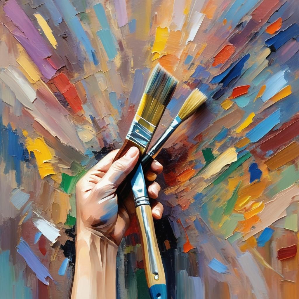 Impressionist Oil Painting of Artist with Canvas