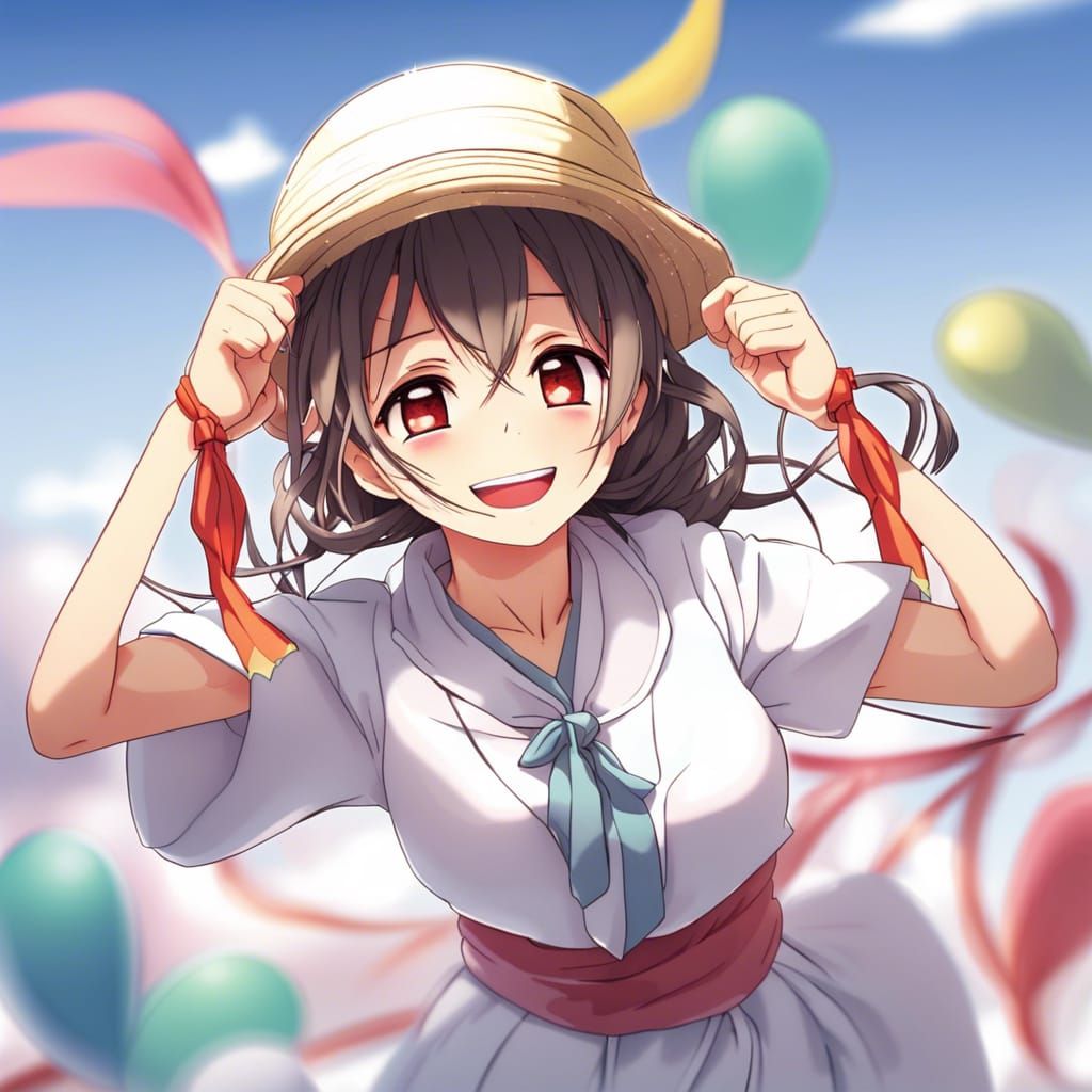 Smiling Japanese Woman with Kumihimo Ties in Anime Style