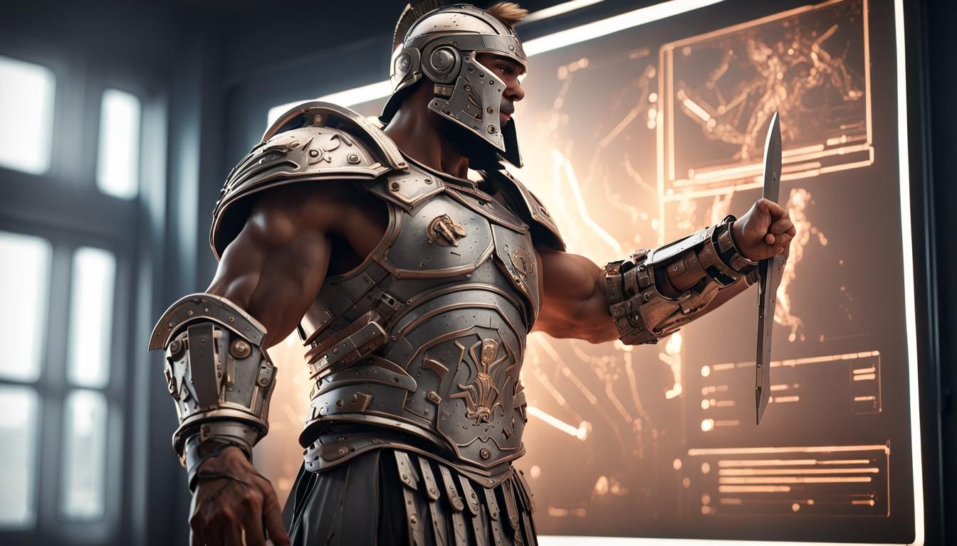 Gladiator Warrior Displayed in a Sci-Fi Classroom
