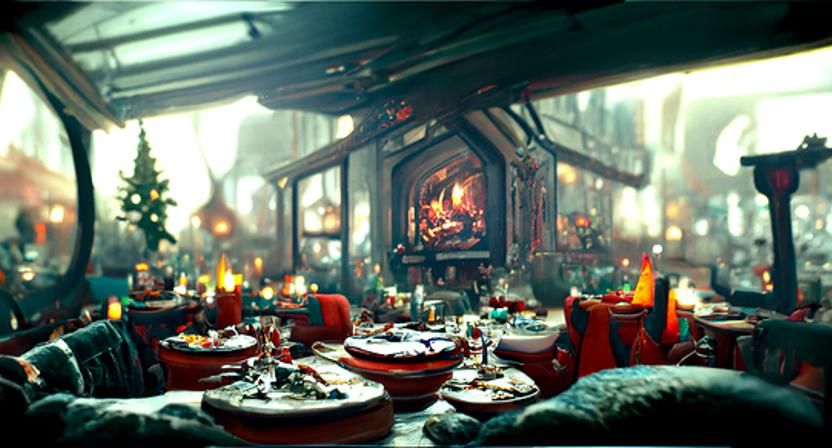 Cozy Christmas Dinner in Dark Fantasy Style