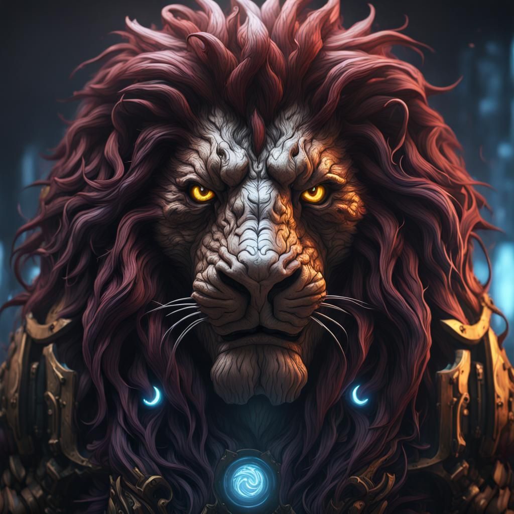 Menacing Cyber Lion in Detailed Matte Painting