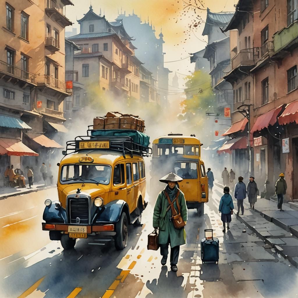 The beautiful sunshine in Changai. The artist Roerich  sits ...