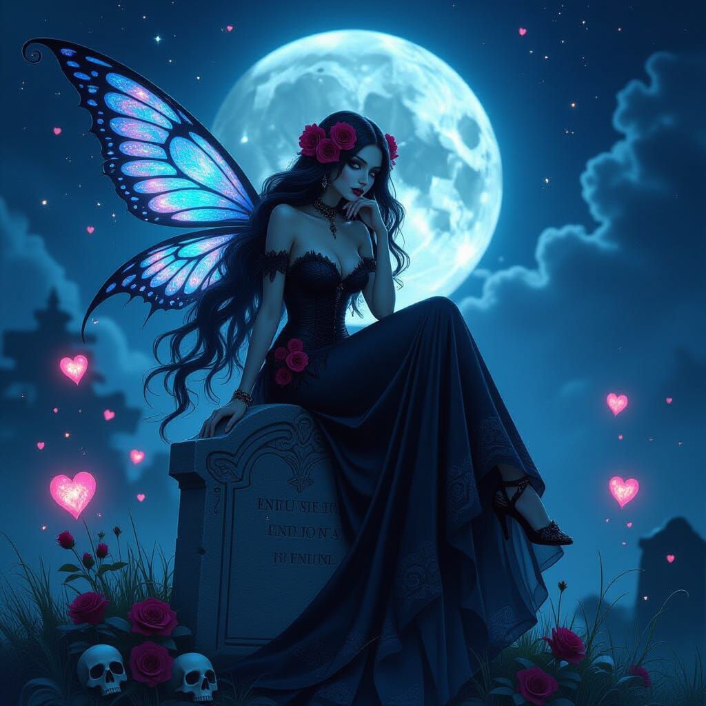 Gothic Fairy in Underwater Cemetery, Astral Illustration