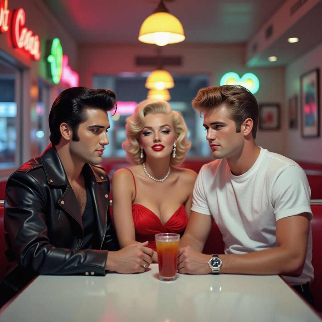 Hollywood Icons at a Diner in Pop Art Style