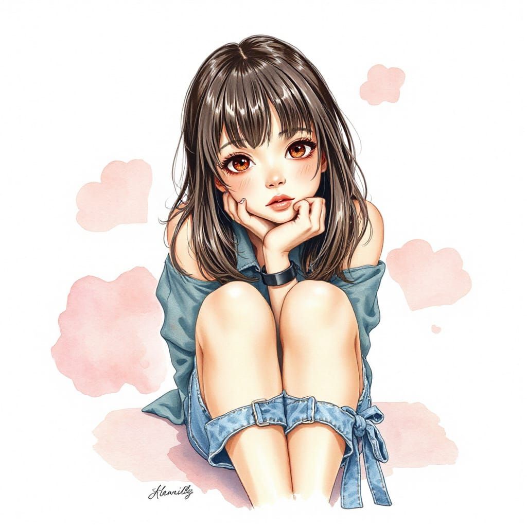 Kidcore Woman in Watercolor Liminal Space