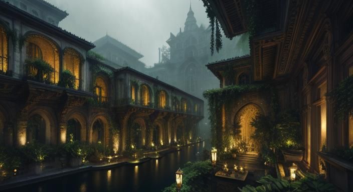 Hyperrealistic Hanging Gardens of Babylon in HDR