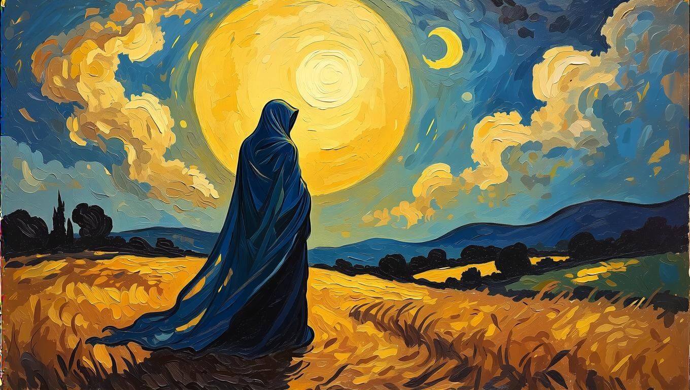 Ethereal Figure in Moonlit Landscape as Impressionist Painti...