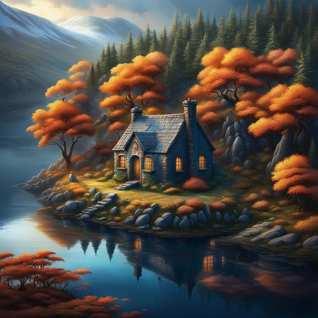 Mystical Lochside Bothy in Detailed Matte Painting