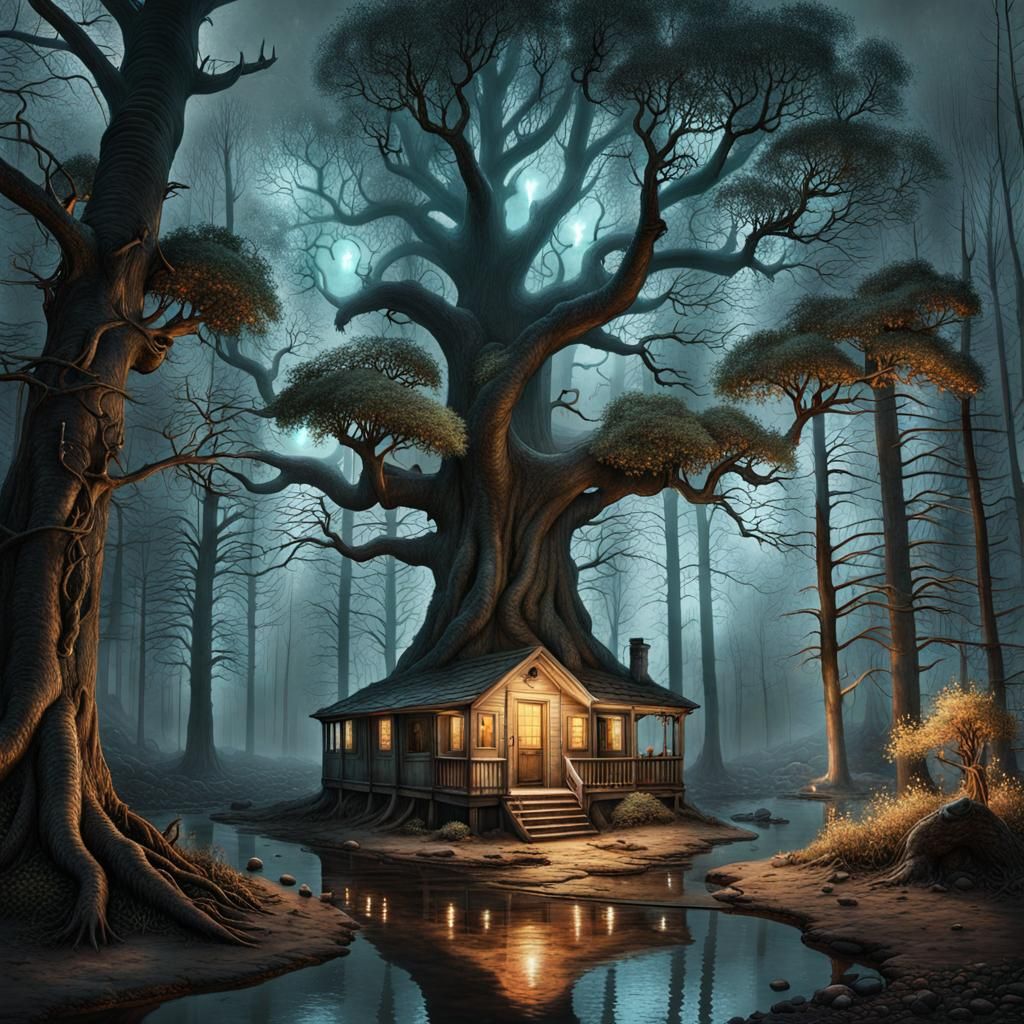 Eerie Beauty: Glowing Trees and Magical Creatures