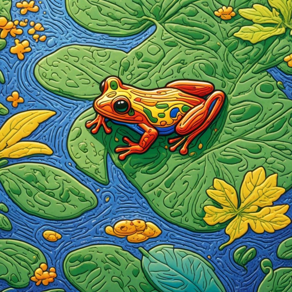 Frog on Leaf in Haring 3D Style