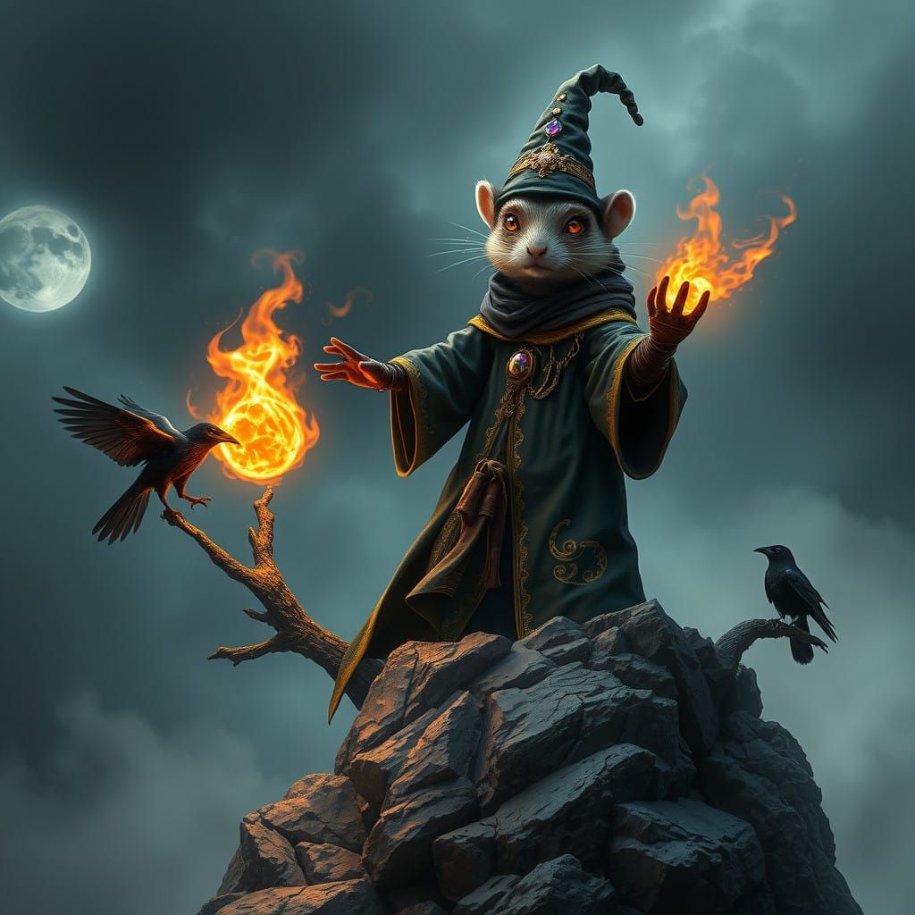 Mystical Rodent Wizard Unleashes Blazing Fireball