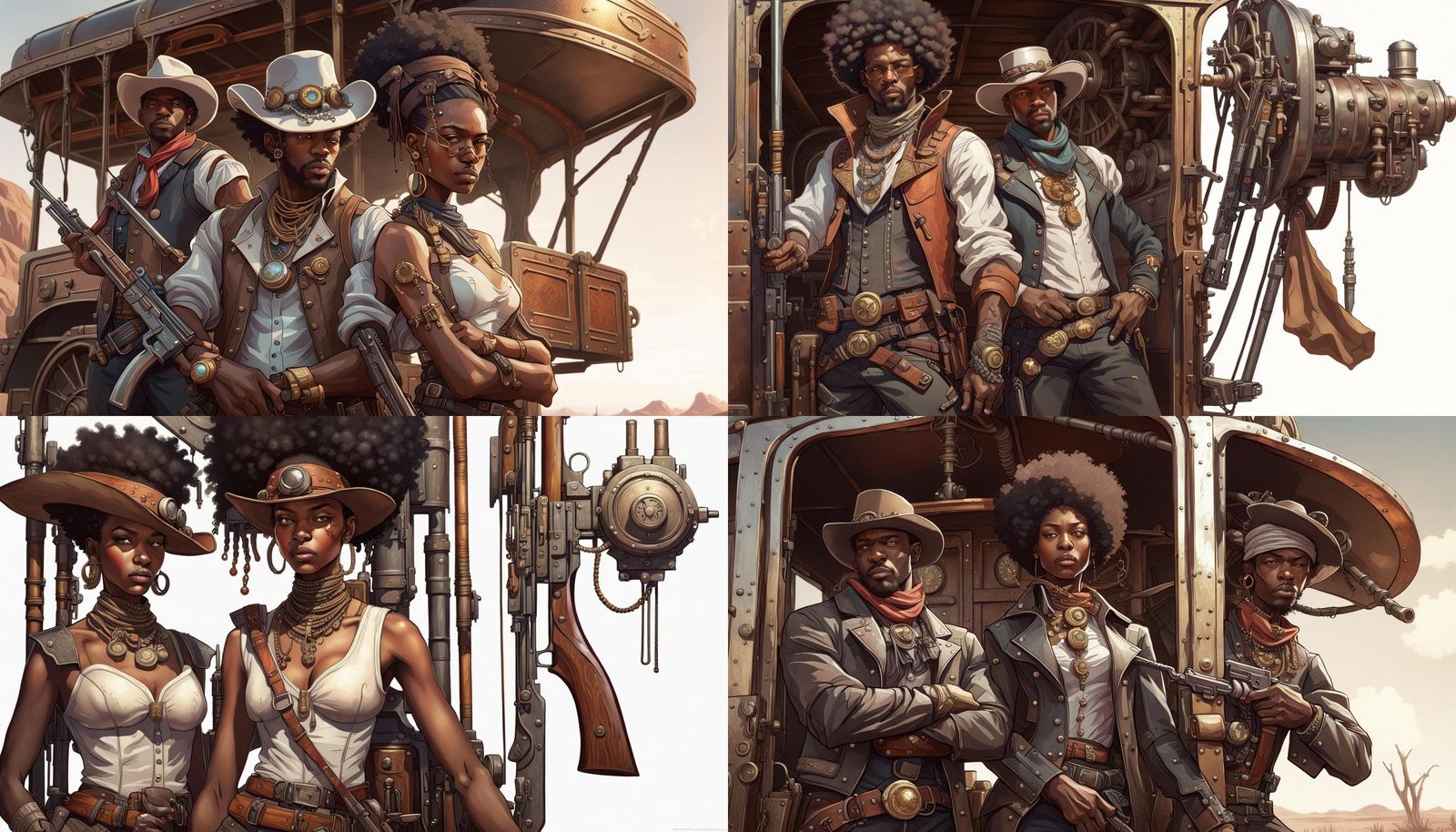 Afro Cowboys in Sci-Fi Western Steampunk Art