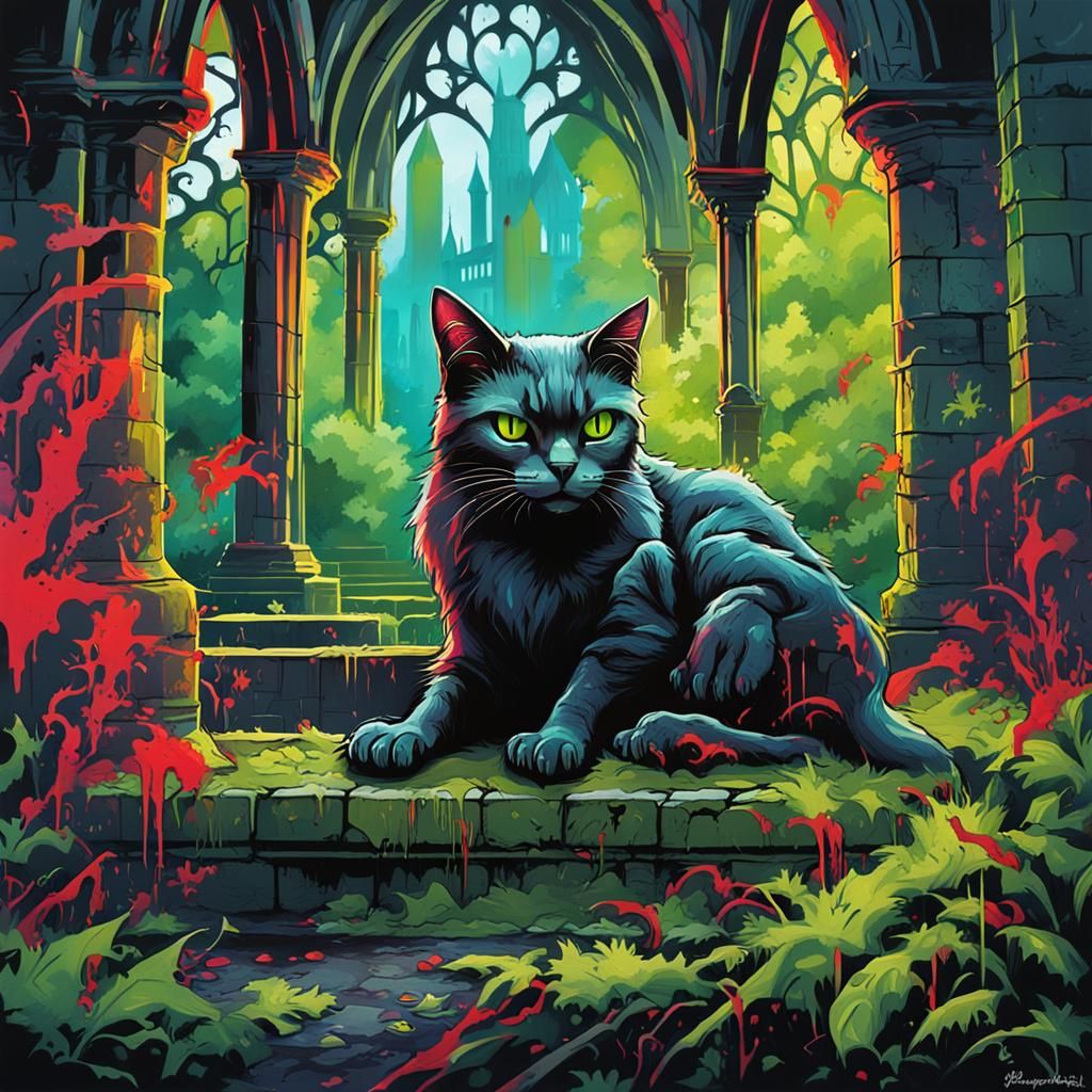 Vampire Cat in Whitby Abbey Graffiti Art