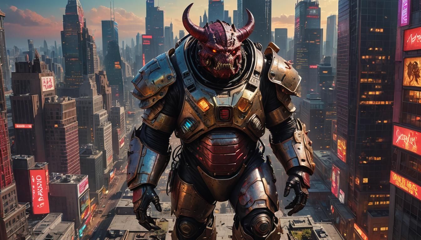 Grotesque Demon in Spacesuit, Hyperrealistic Concept Art