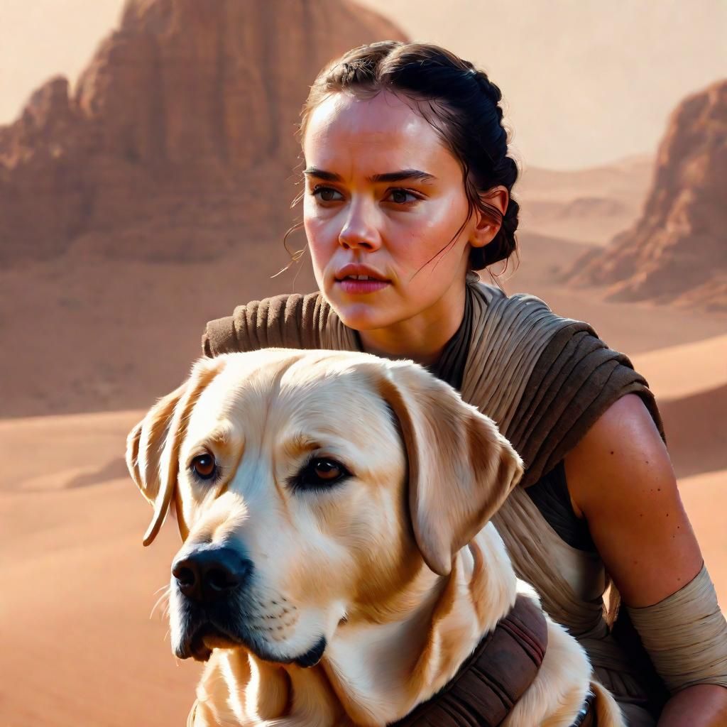 Rey and Labrador Retriever Portrait, Star Wars Fanart
