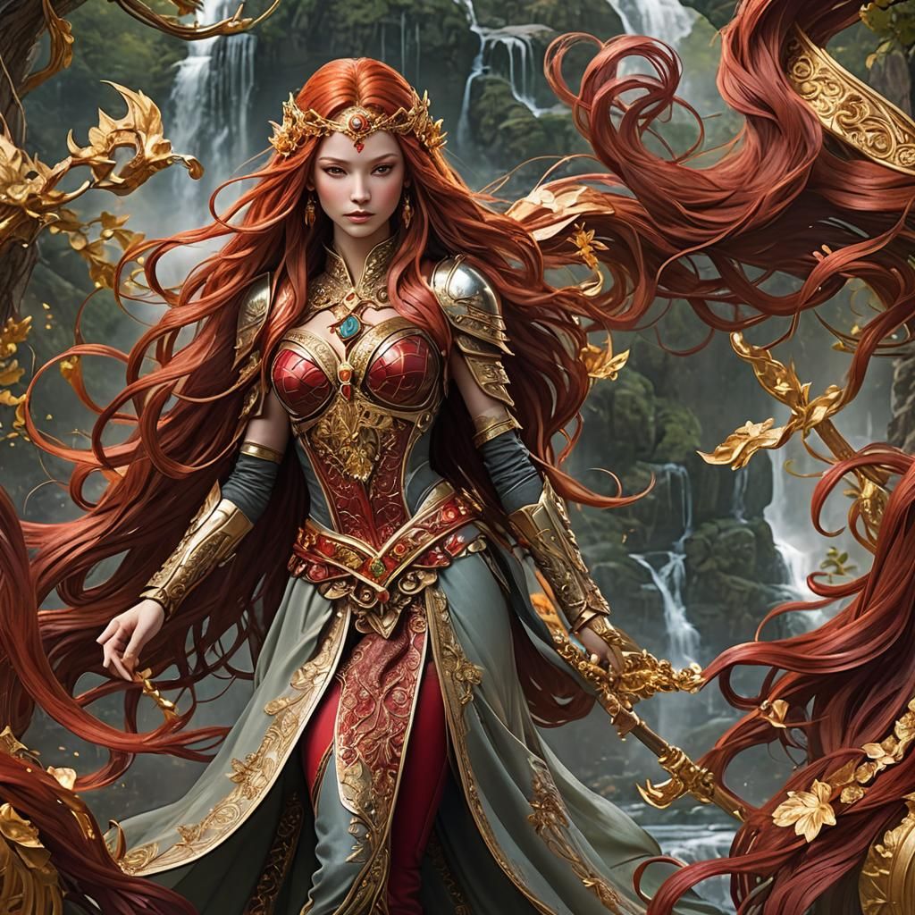 Red-Haired Heroine in Magical Warrior Outfit